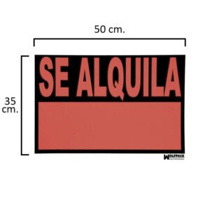 Cartel Se Alquila  50 x 35 (Alt.) cm.