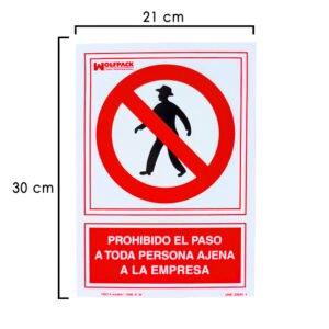 Cartel Prohibido el Paso Persona Ajena Empresa 21x 30 (Alt.) cm.