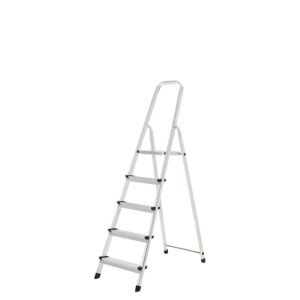 Escalera Aluminio 5 Peldaños Plegable, Uso doméstico, Antideslizante, Ligera y Resistente