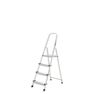 Escalera Aluminio 4 Peldaños Plegable, Uso doméstico, Antideslizante, Ligera y Resistente