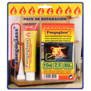 Kit Reparacion Estufas/Chimeneas, Cola Refractaria y Cordon Fibra Vidrio 10 mm. x 2,5 m.