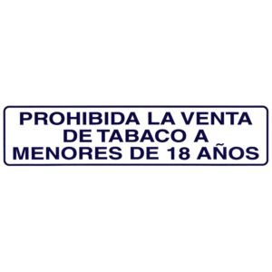 Rotulo Adhesivo 250x63 mm. Prohibida Venta Tabaco < 18años