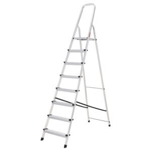 Escalera Aluminio 8 Peldaños Plegable, Uso doméstico, Antideslizante, Ligera y Resistente